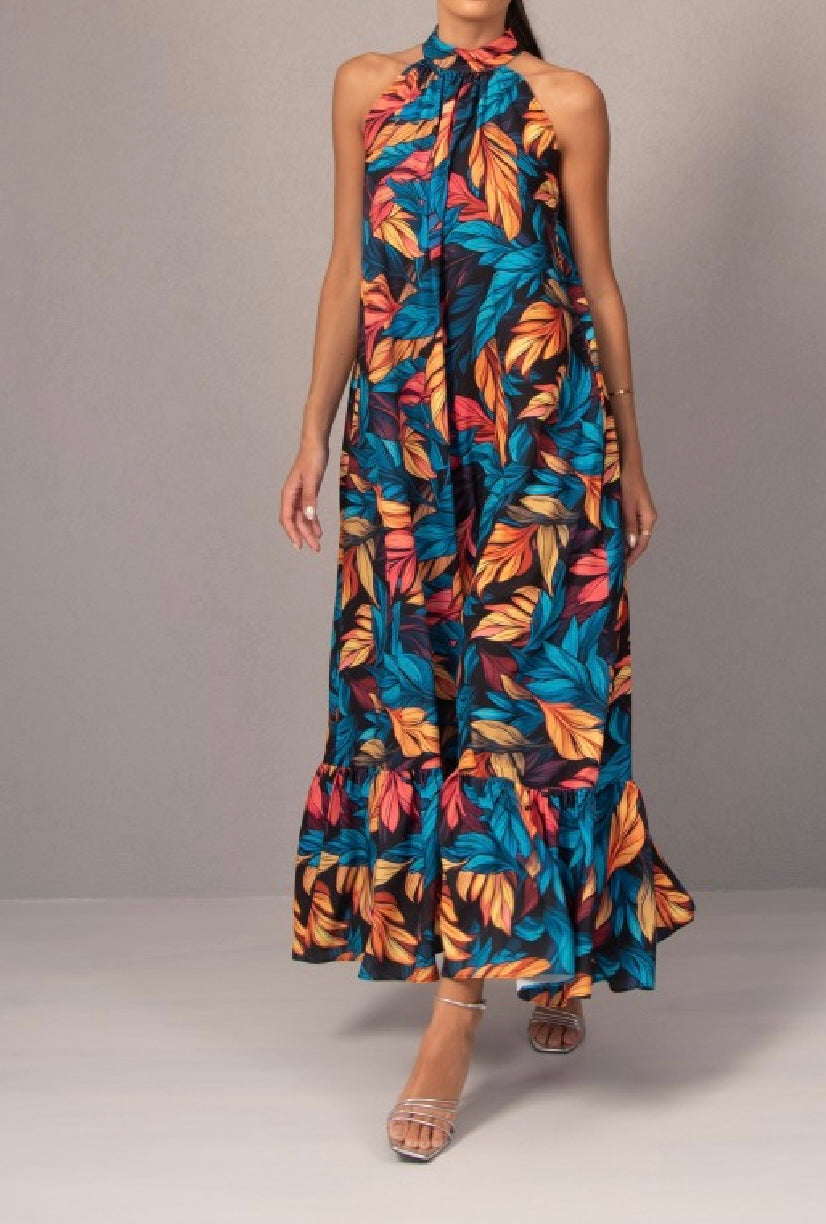 Robe longue multicolor feuilles