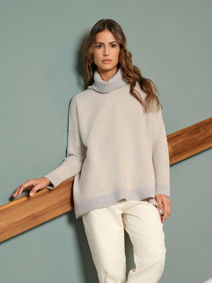 Pull col roulé gris beige