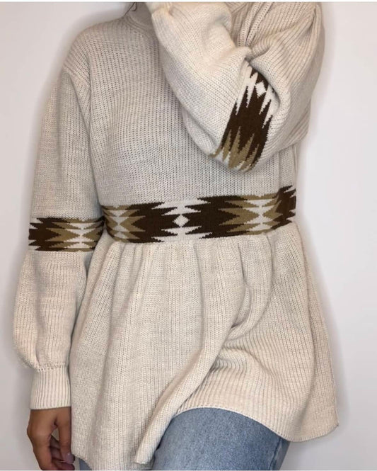 Pull volant beige