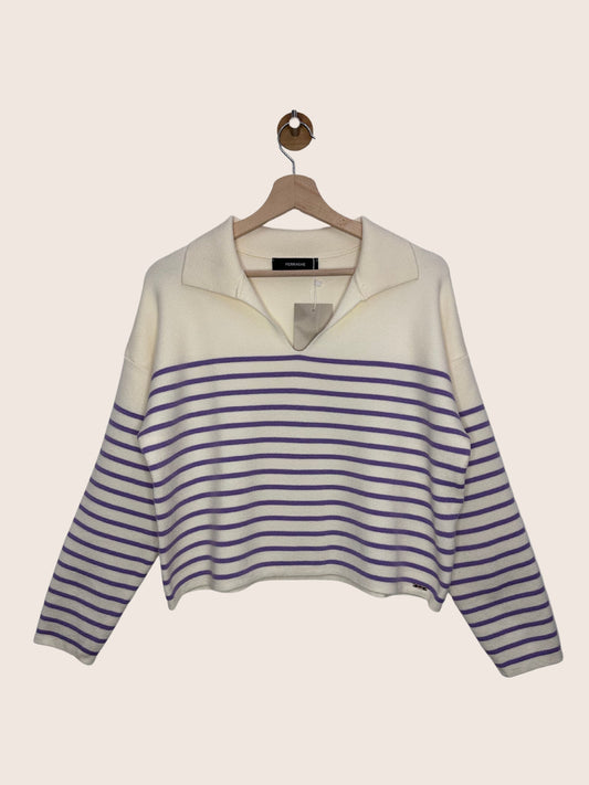 Pull à rayures violet avec col polo